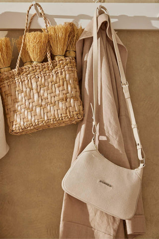 Mini Canvas Baguette Bag Beige