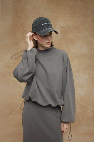 Short Sweatshirt With Drawstrings Anthracite