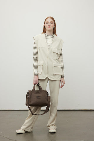 Faded Effect Small Canvas Bag Brown