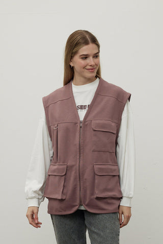 Comfortable Fit Vest With Pockets Damson