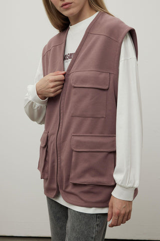 Comfortable Fit Vest With Pockets Damson