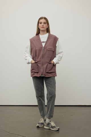 Comfortable Fit Vest With Pockets Damson