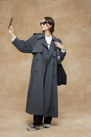 Technical Fabric Oversize Trench Coat Anthracite