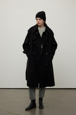 Throat Latch Trench Coat Black