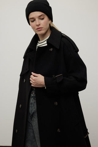 Throat Latch Trench Coat Black