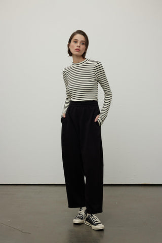 Çizgili Parmak Kol Bodysuit Siyah