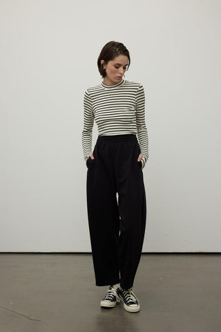 Çizgili Parmak Kol Bodysuit Siyah