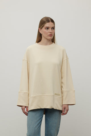 Stich Detailed Comfy Sweatshirt Beige