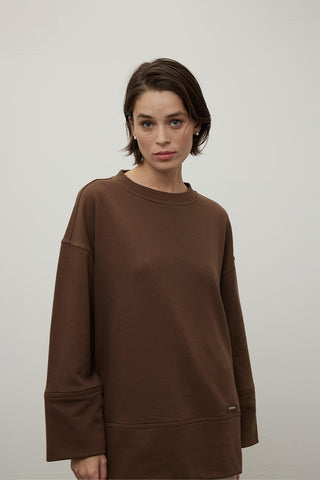 Stich Detailed Comfy Sweatshirt Brown