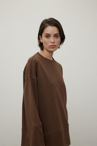 Stich Detailed Comfy Sweatshirt Brown