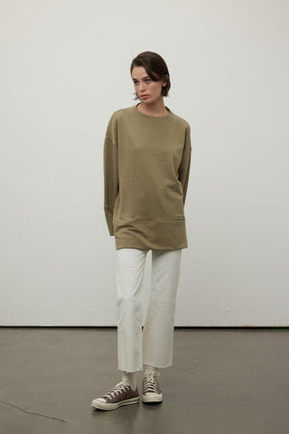 Stich Detailed Comfy Sweatshirt Khaki