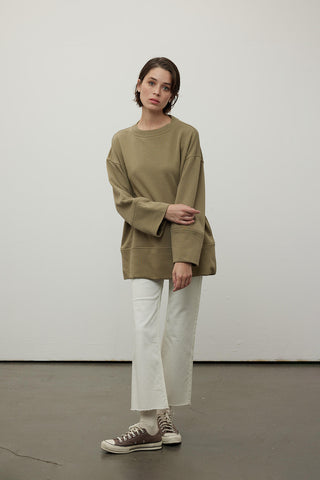 Stich Detailed Comfy Sweatshirt Khaki