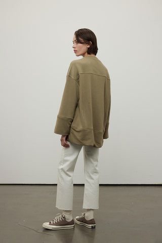 Stich Detailed Comfy Sweatshirt Khaki