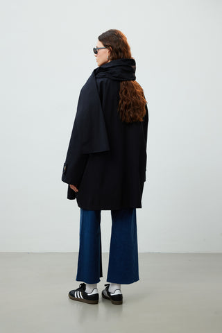 Stockholm Scarf Detailed Oversize Trench Coat Black