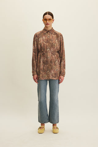 Belted Retro Style Shirt Amora