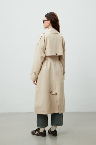 Double-Breasted Trench Coat With Buttons Beige