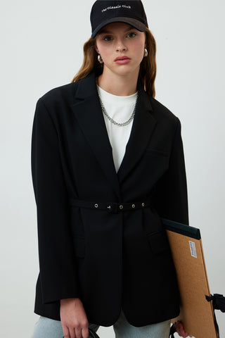 Belted Blazer Jacket Black