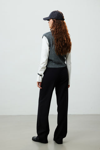 Front Seam Straight Pants Black