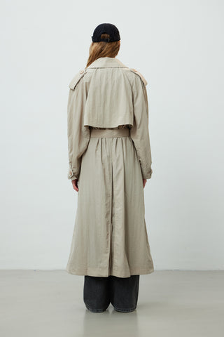 Technical Fabric Oversize Trench Coat Beige