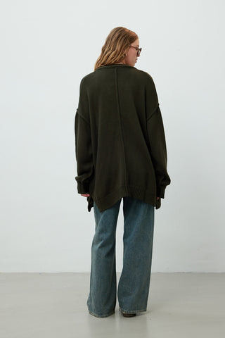 Soft Textured Oversize Cardigan Khaki