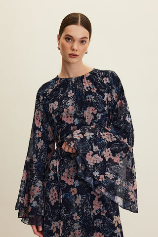 Ruffled Chiffon Dress Floral