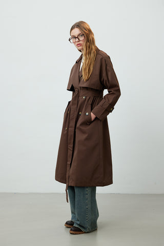 Double-Breasted Trench Coat With Buttons Dark Brown