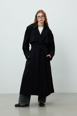 Technical Fabric Oversize Trench Coat Black