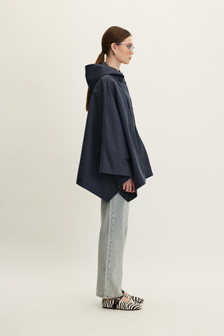 Cape Trench Coat With Bag Detail Navy Blue