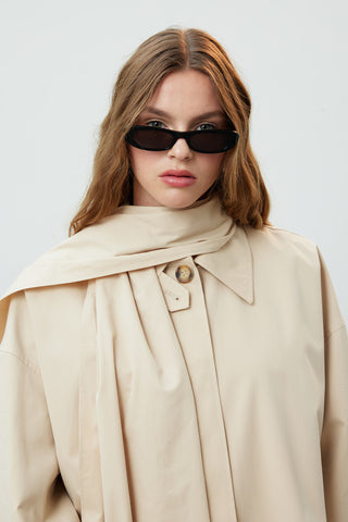 Stockholm Scarf Detailed Oversize Trench Coat Beige