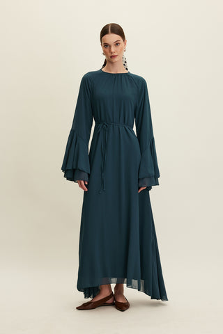 Ruffled Chiffon Dress Teal