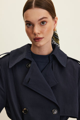 Anika Belted Trench Coat Navy Blue