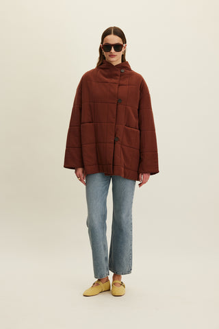 High-Neck Quilted Jacket Copper