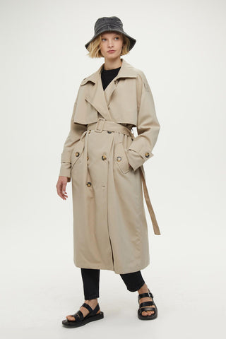 Double-Breasted Trench Coat With Buttons Beige