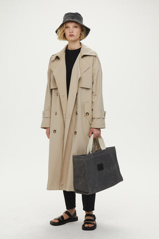 Double-Breasted Trench Coat With Buttons Beige