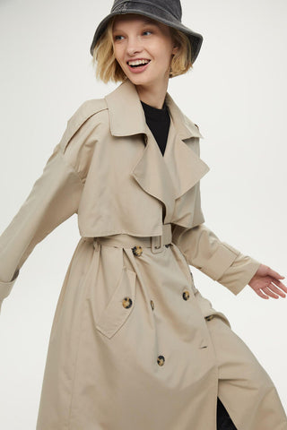 Double-Breasted Trench Coat With Buttons Beige