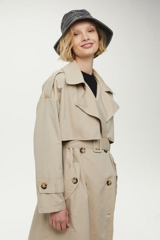 Double-Breasted Trench Coat With Buttons Beige