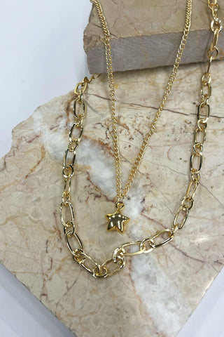 Double Chain Star Necklace Light Yellow