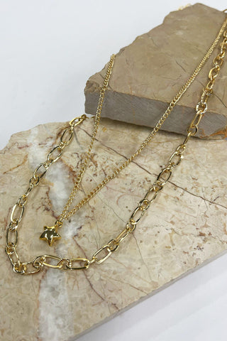 Double Chain Star Necklace Light Yellow