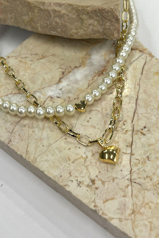 Pearl Chain Kolye Açik Sari