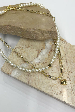 Pearl Chain Kolye Açik Sari