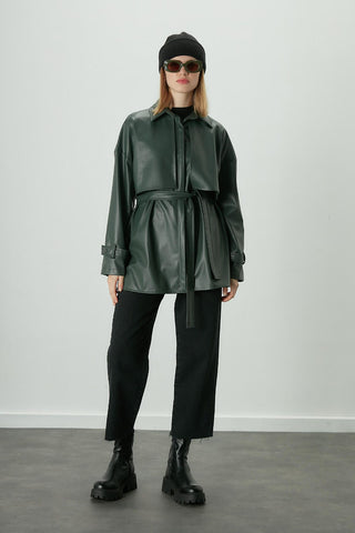 Trench Style Leather Shirt Green