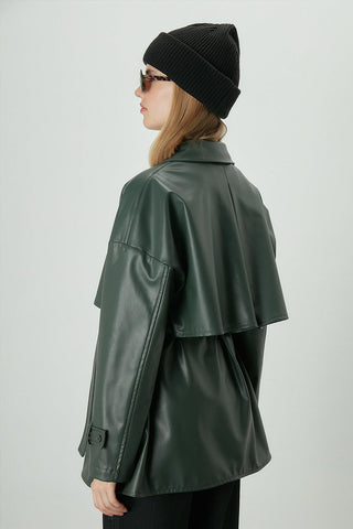 Trench Style Leather Shirt Green