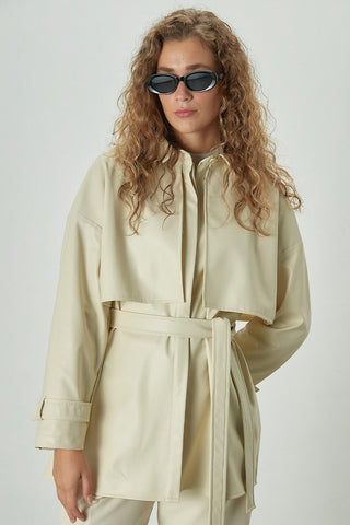 Trench Style Leather Shirt Vanilla