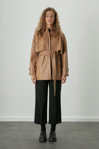 Trench Style Leather Shirt Camel