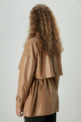 Trench Style Leather Shirt Camel