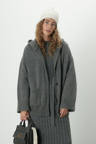 Cozy Hooded Knit Cardigan Anthracite