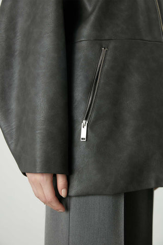 Vintage Effect Faux Leather Jacket Anthracite