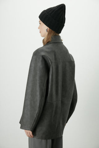 Vintage Effect Faux Leather Jacket Anthracite