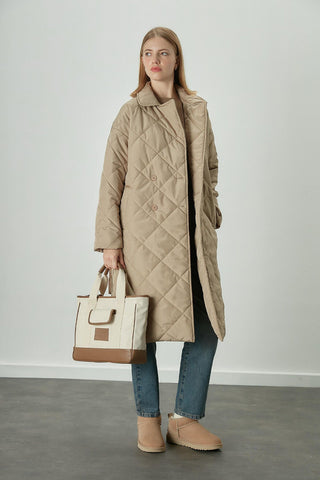 Scarf Detail Quilted Jacket Desert Sand