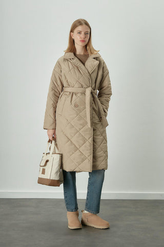 Scarf Detail Quilted Jacket Desert Sand